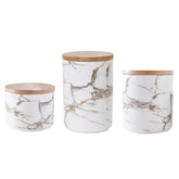 Jarra hermética de cerâmica marmorizada com tampa de madeira