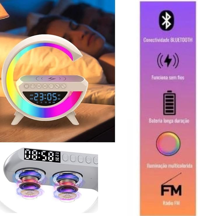 Despertador Eletrônico com Alto-falante Bluetooth e LED RGB - Desperte seus Sentidos!