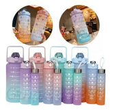 Kit 3 Garrafas Motivacionais para Academia e Escola - Garrafas com Marcador de Tempo, Livres de BPA e Design Prático!